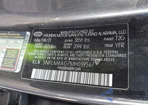 2021 Hyundai Elantra Sel z USA, uszkodzony, nr VIN 5NPLM4AG7MH039567